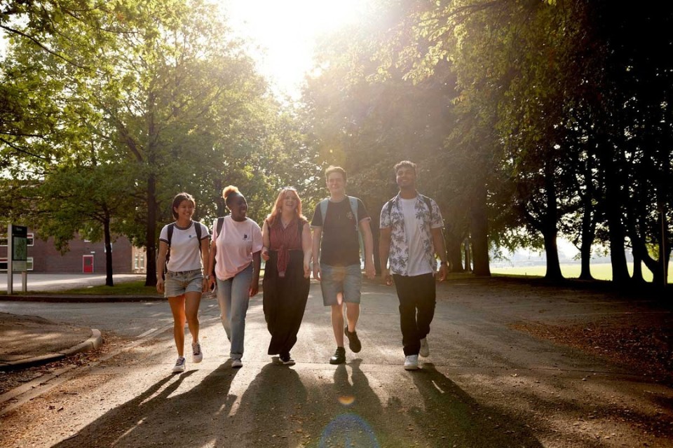 Students walking on campus